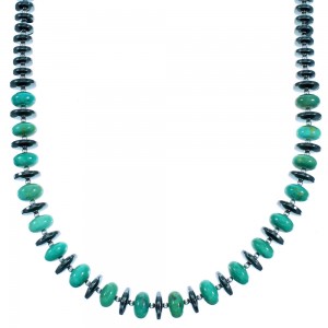 Hematite And Turquoise Sterling Silver Bead Necklace SX114483