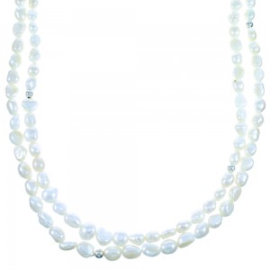 Sterling Silver Freshwater Pearl 2-Strand Extra Long Claspless Bead Necklace LX114554