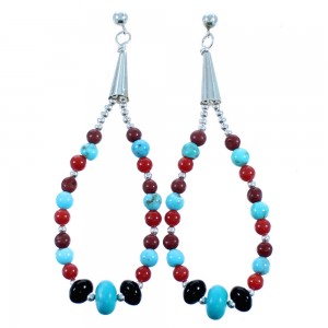Southwest Authentic Sterling Silver Multicolor Post Dangle Bead Earrings LX114593
