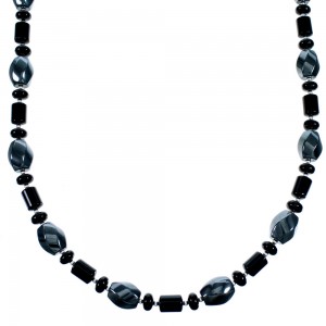 Sterling Silver Onyx And Hematite Bead Necklace SX114603