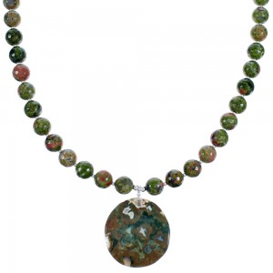 Southwest Unakite Sterling Silver Bead Necklace RX114741