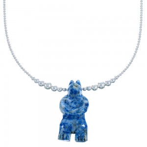 Denim Lapis Bear Sterling Silver Bead Necklace RX114824
