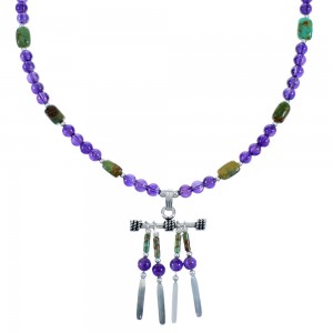 Sterling Silver Southwest Amethyst Turquoise Bead Necklace SX114861