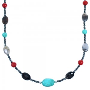 Multicolor And Sterling Silver Southwest Bead Necklace SX114947