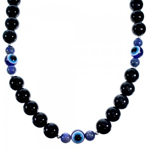 Sterling Silver Onyx And Lapis Evil Eye Bead Necklace SX114945