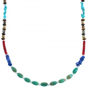 Southwest Sterling Silver And Multicolor Bead Necklace SX114999
