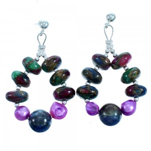 Southwest Multicolor Sterling Silver Bead Post Dangle Earrings RX115046