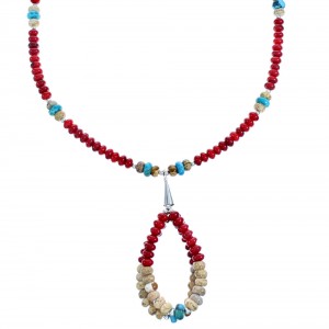 Southwestern Sterling Silver Multicolor Bead Necklace SX115087