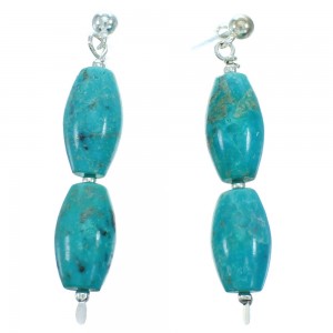 Turquoise Genuine Sterling Silver Bead Post Dangle Earrings RX115196