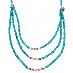 Multicolor Sterling Silver Inlay 3-Strand Bead Necklace DX115815