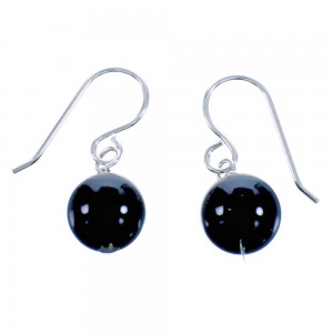 Southwest Genuine Sterling Silver Black Onyx Bead Hook Dangle Earrings DX115642