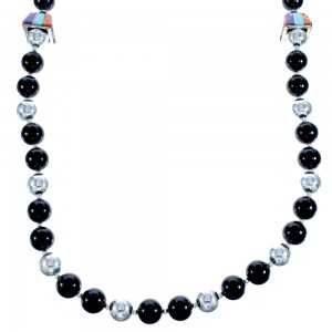 Southwestern Multicolor Sterling Silver Inlay Bead Necklace DX117070