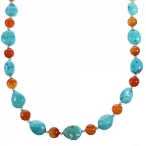 Authentic Sterling Silver Turquoise Fire Agate Bead Necklace BX116263