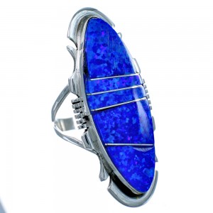 Blue Opal Inlay Sterling Silver Native American Ring Size 6 DX115939