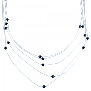 5-Strand Liquid Silver Black Onyx Bead Necklace BX116201