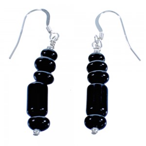 Navajo Sterling Silver Onyx Bead Hook Dangle Earrings DX117291