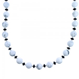 Southwest Howlite and Onyx Sterling Silver Bead Necklace DX117342