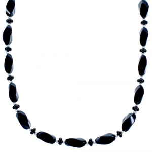 Genuine Sterling Silver Onyx Southwestern Bead Necklace DX117351