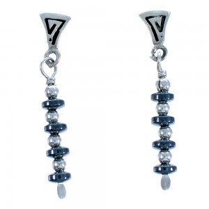Sterling Silver Hematite Bead Post Dangle Earrings DX117359