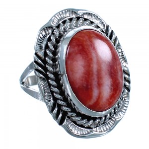 Red Oyster Shell Native American Sterling Silver Ring Size 8 CS117682