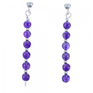 Genuine Sterling Silver Amethyst Bead Post Dangle Earrings DX117752