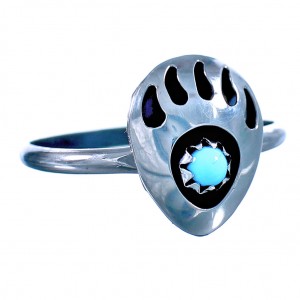 Turquoise And Sterling Silver Native American Bear Paw Ring Size 4-1/2 JX128237