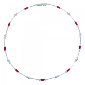 Hand Strung Liquid Silver & Coral Bead Anklet CS117765