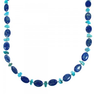 Lapis And Turquoise Sterling Silver Bead Necklace RX117841