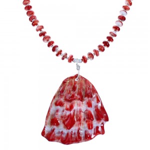 Genuine Sterling Silver Red Oyster Shell Bead Necklace DX117835