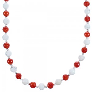 Sterling Silver Howlite And Pink Coral Bead Necklace BX118729