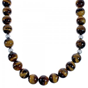 Southwest Genuine Sterling Silver Tiger Eye Bead Necklace BX119758