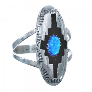 Blue Opal Navajo Sterling Silver Ring Size 6-1/2 BX119653