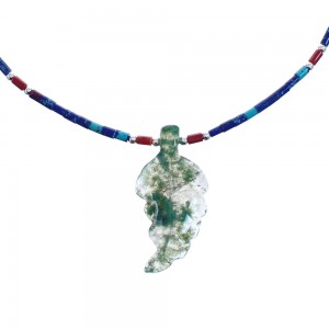 Genuine Sterling Silver Southwestern Multicolor And Azurite Leaf Bead Necklace BX120837