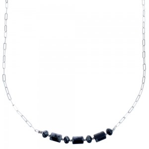 Sterling Silver Snowflake Obsidian Bead Chain Necklace BX119845