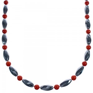 Coral Hematite Authentic Sterling Silver Bead Southwest Necklace BX120507