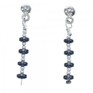 Authentic Sterling Silver Hematite Bead Post Dangle Earrings BX120492