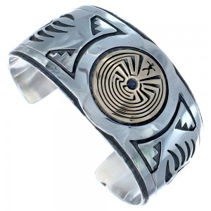 Authentic Sterling Silver 14 Karat Gold Man In The Maze Calvin Peterson Cuff Bracelet BX120096