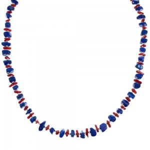 Coral And Lapis Authentic Sterling Silver Beaded Necklace BX120594