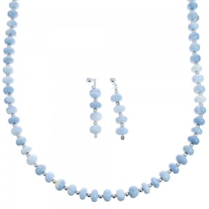 22" Blue Lace Agate Bead Necklace and Earrings Set KX121113