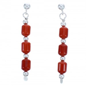 Sterling Silver Coral Bead Post Dangle Earrings KX121075