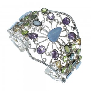 Multicolor Sterling Silver Gemstone Cuff Bracelet KX120968