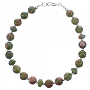 Genuine Sterling Silver Unakite Bead Bracelet KX120905