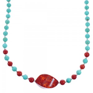 Turquoise Coral Southwest Bead Necklace with Amber KX120911