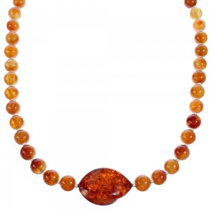 Southwest Fire Agate and Amber Bead Necklace KX120929