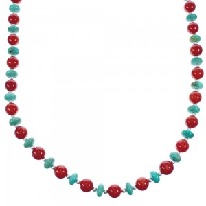 Southwest Turquoise and Coral Bead Necklace KX120918