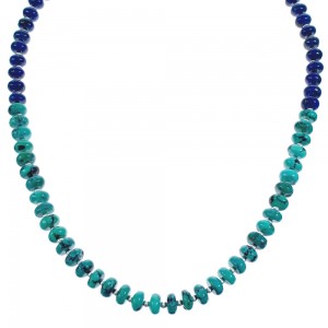 Genuine Sterling Silver Turquoise and Lapis Bead Necklace KX120920