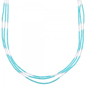 Turquoise 3-Strand Liquid Silver Heishi Bead Necklace KX120937