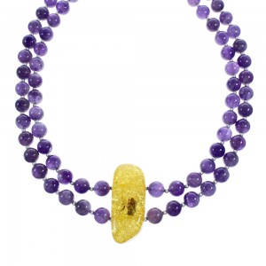 Amethyst and Amber Bead Necklace KX121134