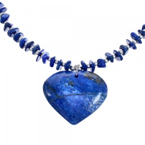 Genuine Sterling Silver Lapis Bead Necklace with Heart Pendant KX121183