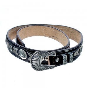 Native American Navajo Sterling Silver Leather Belt KX121329
